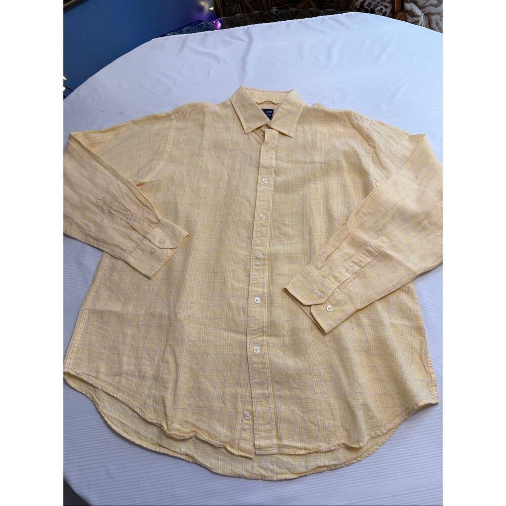 T Harris London Men’s Yellow Long Sleeve Button Down Dress Shirt Size XL